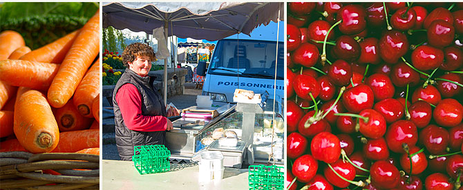 étals et produits du terrroir sur le marché